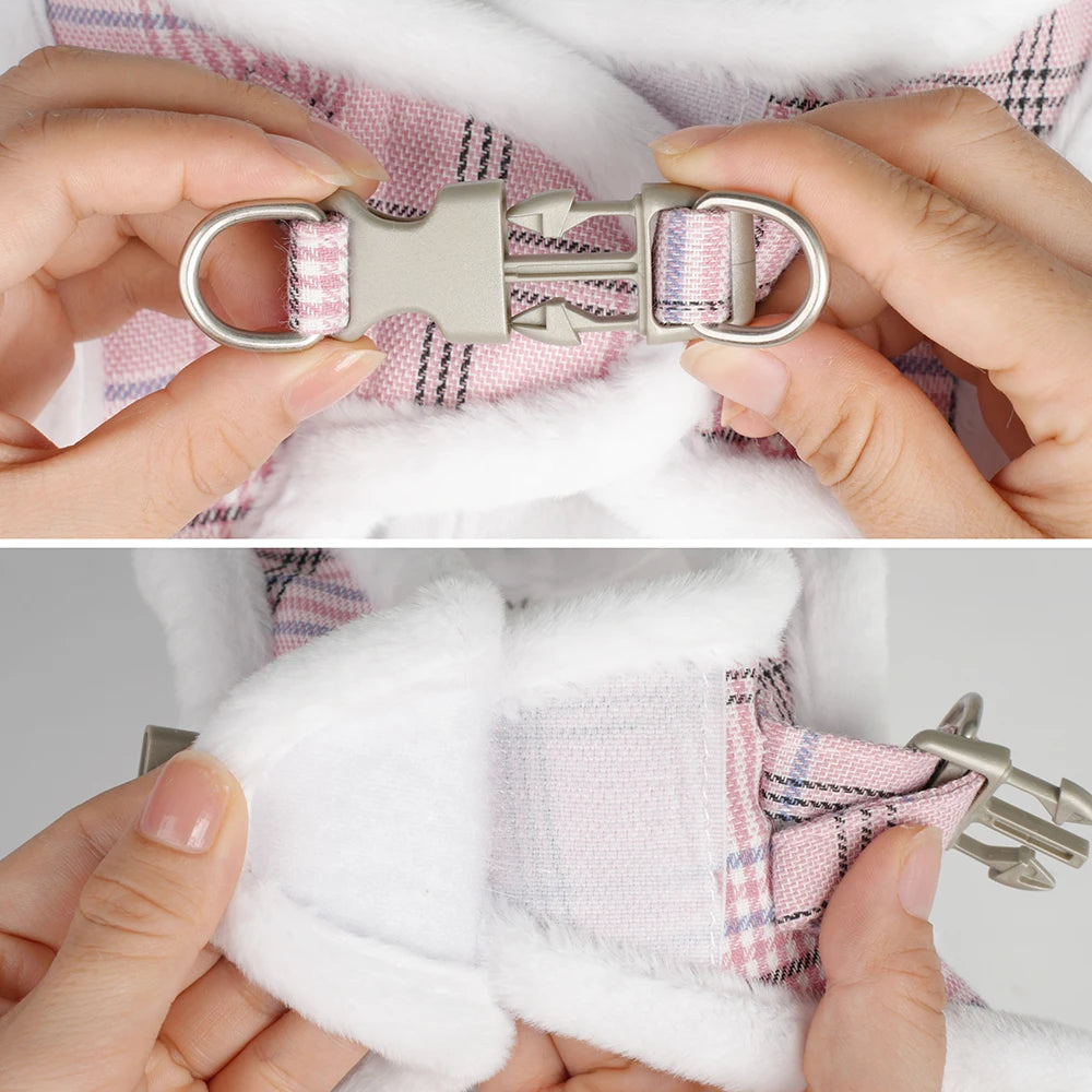 Winter Warm Pet Dog Harness Leash Set Soft Fur Padded Puppy Cat Harness Vest Thick Dogs Vest For Small Medium Dogs Chihuahua Pug