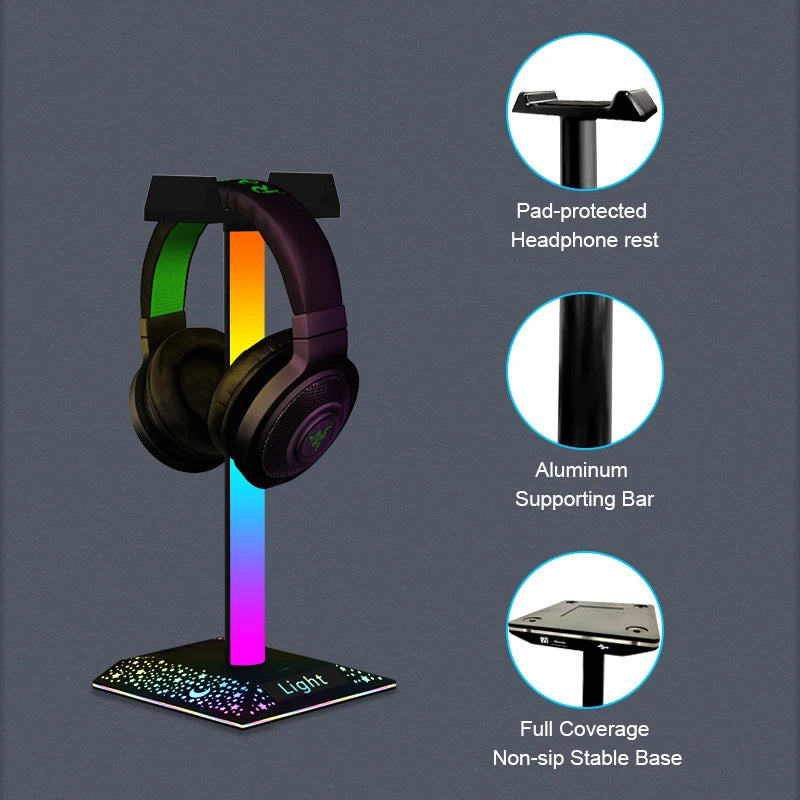 USB LED Lights Gaming Headset Stand RGBIC Lights Gaming Headset Stand Decoration Gaming For Gaming Room Accessories New