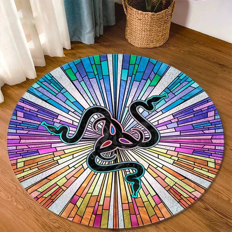Razer Round Rugs Carpet Game Rome Gamer Gift Door Floor Mat Playroom Upholstery Living Room Bedroom Fashion Gaming Rug Decor