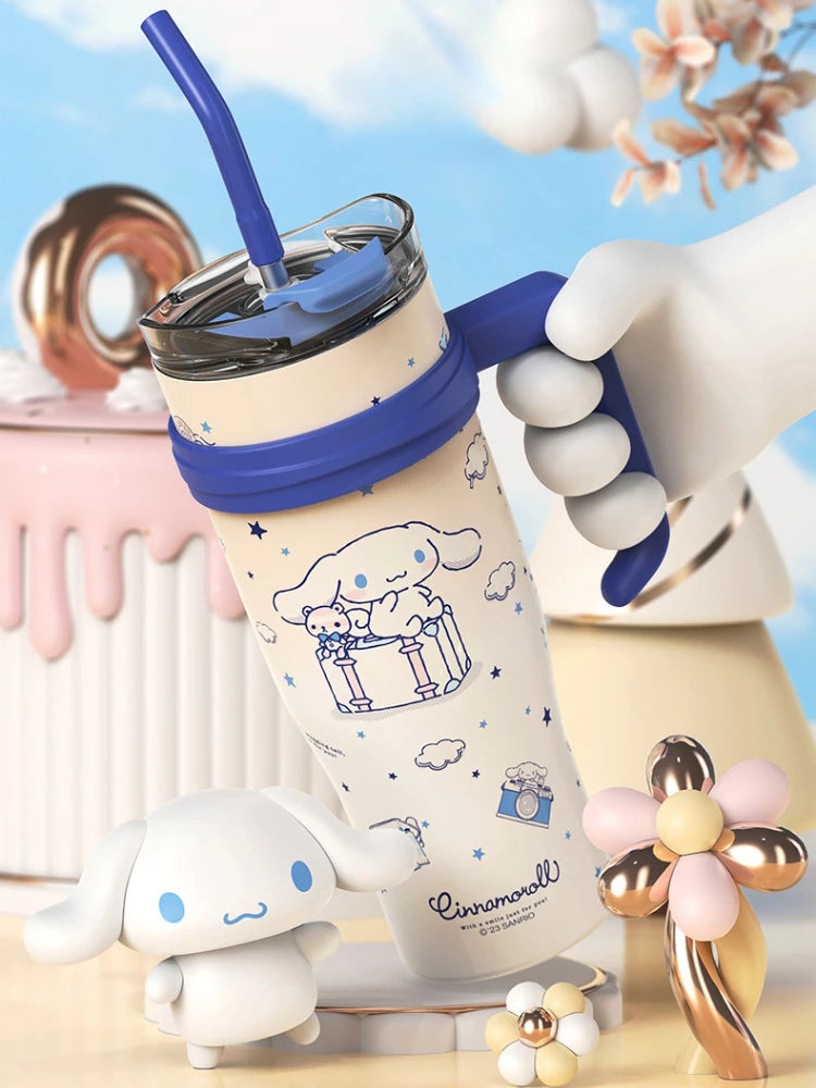 Sanrio Big Mac Insulated Cup 1200ml Vacuum Insulated Tumbler with Straw Cute Hello Kitty Kuromi Melody Thermos Hot and Cold