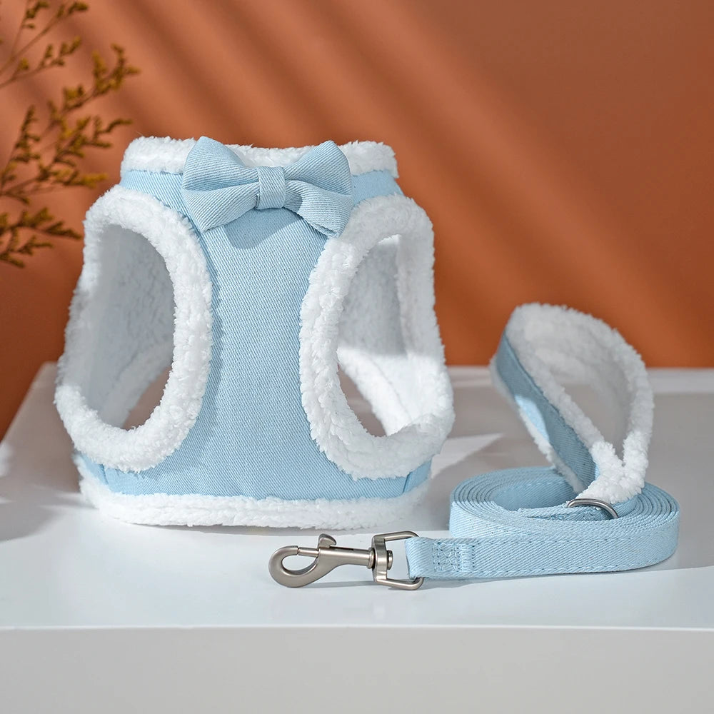 Winter Warm Pet Dog Harness Leash Set Soft Fur Padded Puppy Cat Harness Vest Thick Dogs Vest For Small Medium Dogs Chihuahua Pug