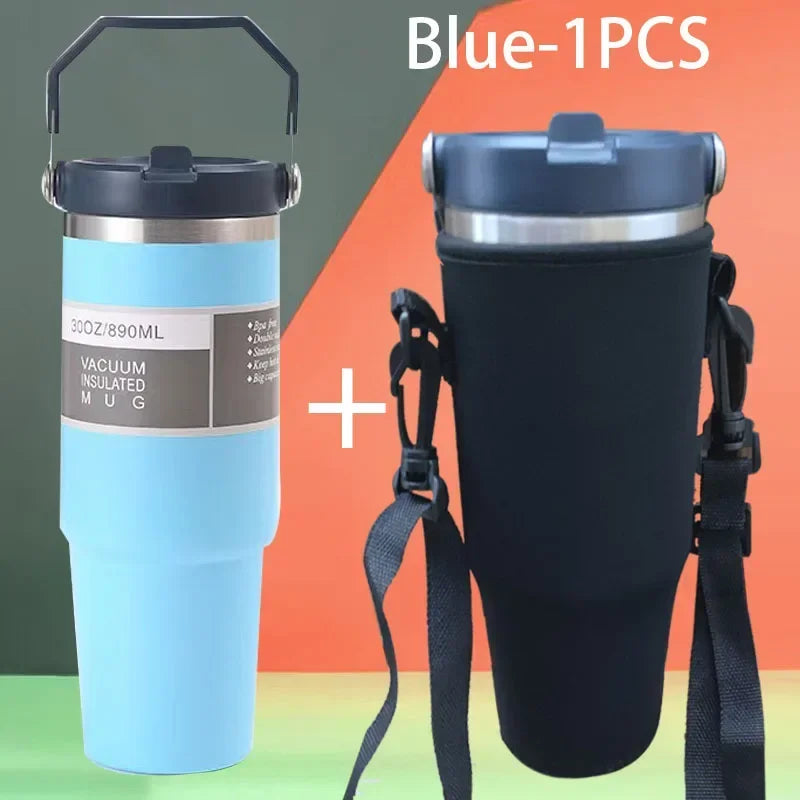 20oz/30oz Thermal Water Bottle With Straw Stainless Steel Car Coffee Mug Keeps Cold and Heat Thermal Mug Tumbler Vacuum Flasks