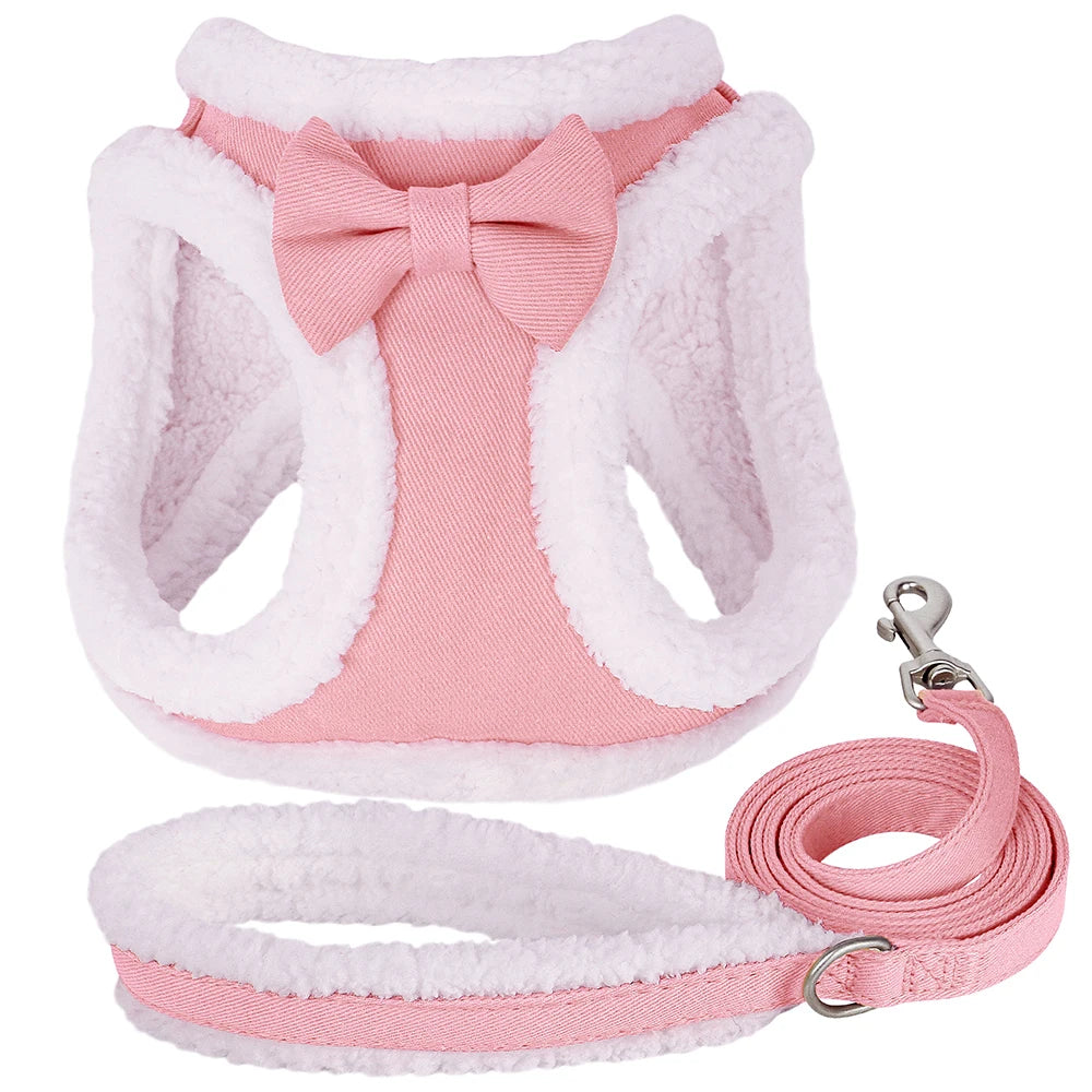 Winter Warm Pet Dog Harness Leash Set Soft Fur Padded Puppy Cat Harness Vest Thick Dogs Vest For Small Medium Dogs Chihuahua Pug