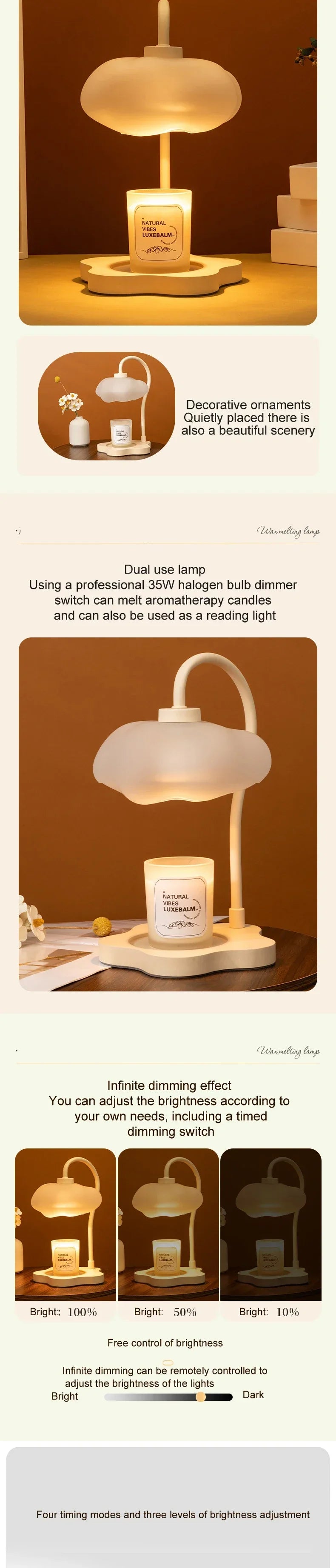 Creative Cloud-Shaped Wax Melt Lamp with Timer  Aromatherapy Night Light, Scented Candle Warmer, Stylish Desk Table Lamp