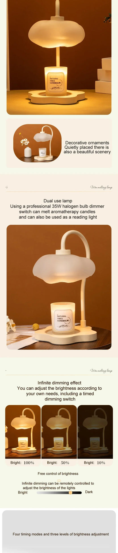 Creative Cloud-Shaped Wax Melt Lamp with Timer  Aromatherapy Night Light, Scented Candle Warmer, Stylish Desk Table Lamp