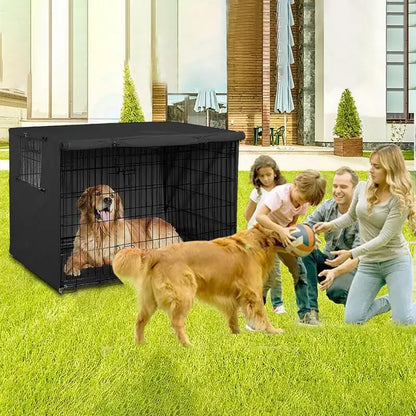 Dog Wire Crate Cover Waterproof Pet Cage Covers With Two Entrance Doors Cage Cover Universal Made Of 210D Silver Coated Oxford
