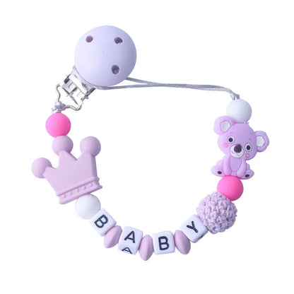Handmade free personalized name silicone baby pacifier clip silicone crown koala pacifier chain holder baby safe teethin