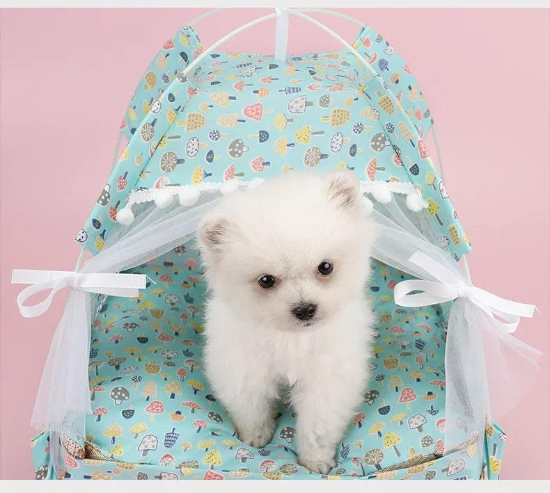 Pet Dog Tent House Floral Print Enclosed Cat Tent Bed Indoor Folding Portable Comfortable Kitten Bed Kennel For Small Pets