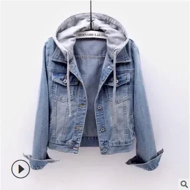 Women Denim Coat Hooded Single Breasted Button Jackets Hooded Patchwork Outerwear Cardigan Solid Pockets Streetwear Warm