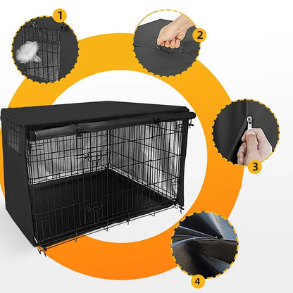 Dog Wire Crate Cover Waterproof Pet Cage Covers With Two Entrance Doors Cage Cover Universal Made Of 210D Silver Coated Oxford