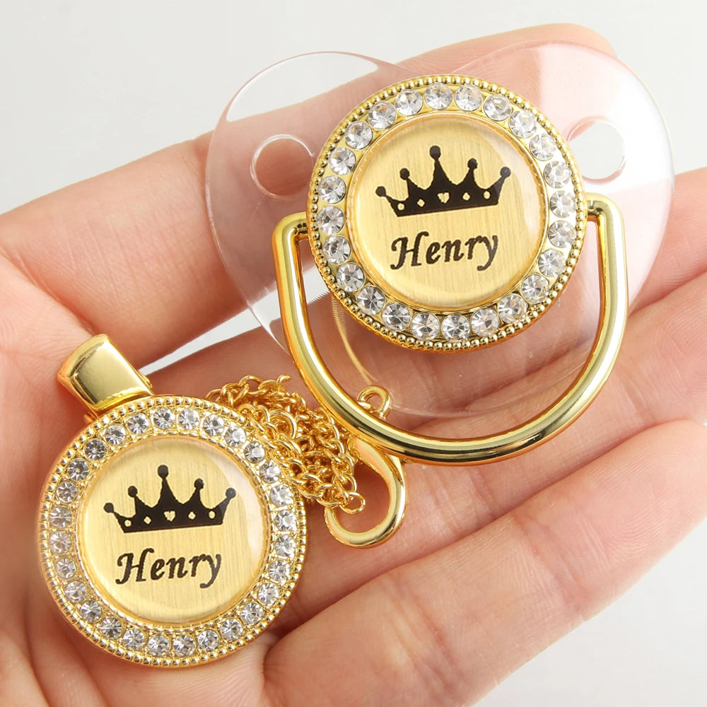Customized Crown Name Baby Pacifier Dummy With Chain Clip 0-18 Months