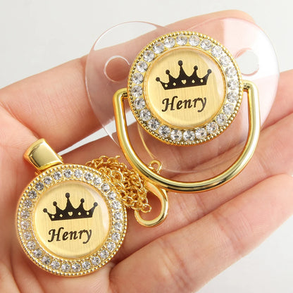 Customized Crown Name Baby Pacifier Dummy With Chain Clip 0-18 Months