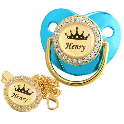 Customized Crown Name Baby Pacifier Dummy With Chain Clip 0-18 Months
