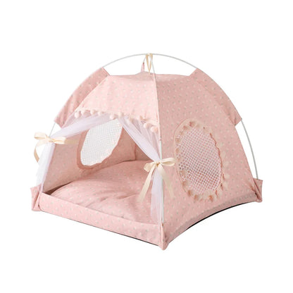 Pet Dog Tent House Floral Print Enclosed Cat Tent Bed Indoor Folding Portable Comfortable Kitten Bed Kennel For Small Pets