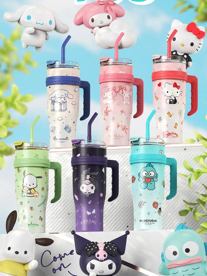 Sanrio Big Mac Insulated Cup 1200ml Vacuum Insulated Tumbler with Straw Cute Hello Kitty Kuromi Melody Thermos Hot and Cold