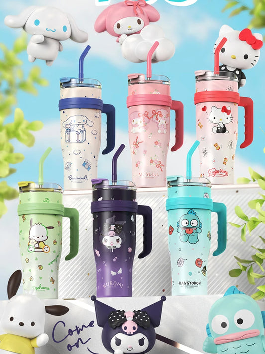 Sanrio Big Mac Insulated Cup 1200ml Vacuum Insulated Tumbler with Straw Cute Hello Kitty Kuromi Melody Thermos Hot and Cold
