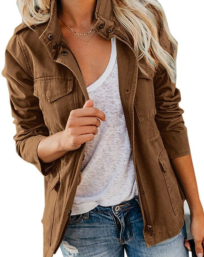 PinePear 2026 Spring Women Military Anorak Jackets Zip Up Snap Buttons Parka Safari Utility Coats Outwear with Pockets