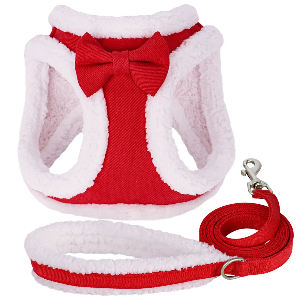 Winter Warm Pet Dog Harness Leash Set Soft Fur Padded Puppy Cat Harness Vest Thick Dogs Vest For Small Medium Dogs Chihuahua Pug