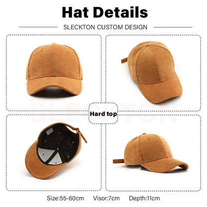 SLECKTON Custom Baseball Cap for Women and Men Fashion Design Brand LOGO Letter Embroidery Hats Corduroy Hats Unisex Wholesale