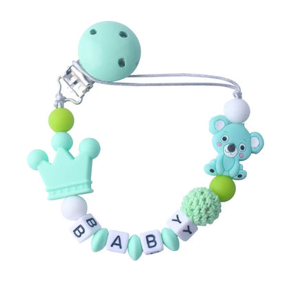 Handmade free personalized name silicone baby pacifier clip silicone crown koala pacifier chain holder baby safe teethin