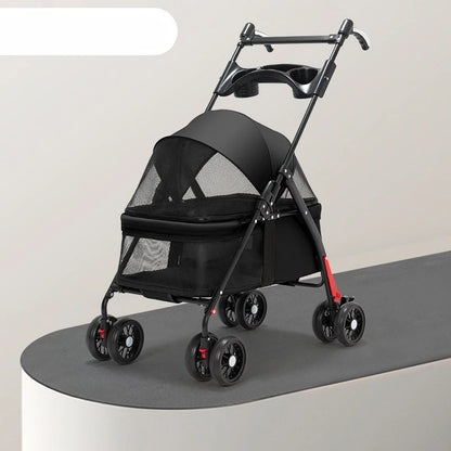 Pet Stroller for Small Dogs Foldable Lightweight Outdoor Travel Carrier with Breathable Mesh and Storage There Is A Dining Plate