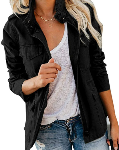 PinePear 2026 Spring Women Military Anorak Jackets Zip Up Snap Buttons Parka Safari Utility Coats Outwear with Pockets