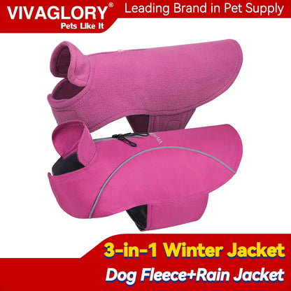 VIVAGLORY Dog Coat Dog Jacket for Winter, 3in 1 Fleece Dog Vest for Christmas Day Dog Fleece Coat with, Reflective Dog Parka Puppy Jacket for Cold Weather Dog Coat with Harness Hole, Warm Puppy Coat Dog Jacket for Halloween F