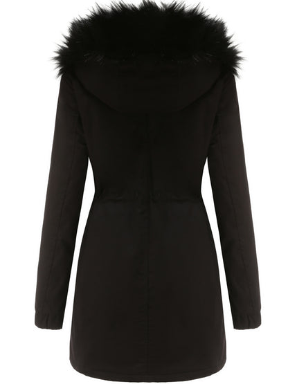 Cozy Fuzzy Trim Parka Hoodie Coat - Thermal Insulation, Long Sleeve, Drawstring Waist, Casual Chic, Fall & Winter Essential, Women's Clothing