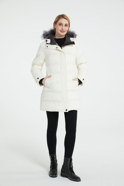 Multiple Pocket Solid Thicken Midi Padded Coat wantdo Women's Winter Puffer Parka Fashion Casual Classic Outdoor Hiking Travel Quilted Jacket Polyester Shell Faux Fur Detachable Hooded Overcoat Long Sleeve Two-way Zipper Yout