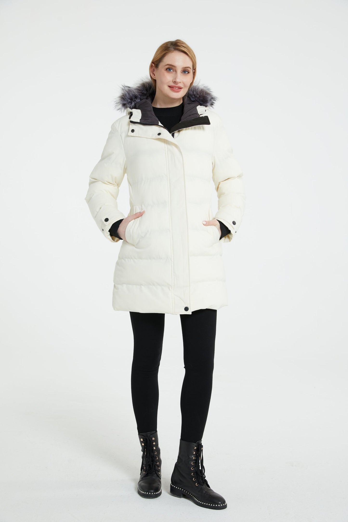 Multiple Pocket Solid Thicken Midi Padded Coat wantdo Women's Winter Puffer Parka Fashion Casual Classic Outdoor Hiking Travel Quilted Jacket Polyester Shell Faux Fur Detachable Hooded Overcoat Long Sleeve Two-way Zipper Yout