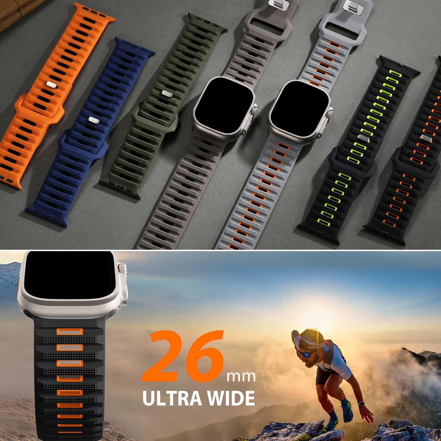 Sport Bands Compatible with Apple Watch Ultra 2/Ultra Band, Compatible with Apple Watch Bands for men 49mm 45mm 44mm 42mm, Silicone Loop Wide Strap for iWatch Series 9 8 7 6 5 4 SE 3 2 1