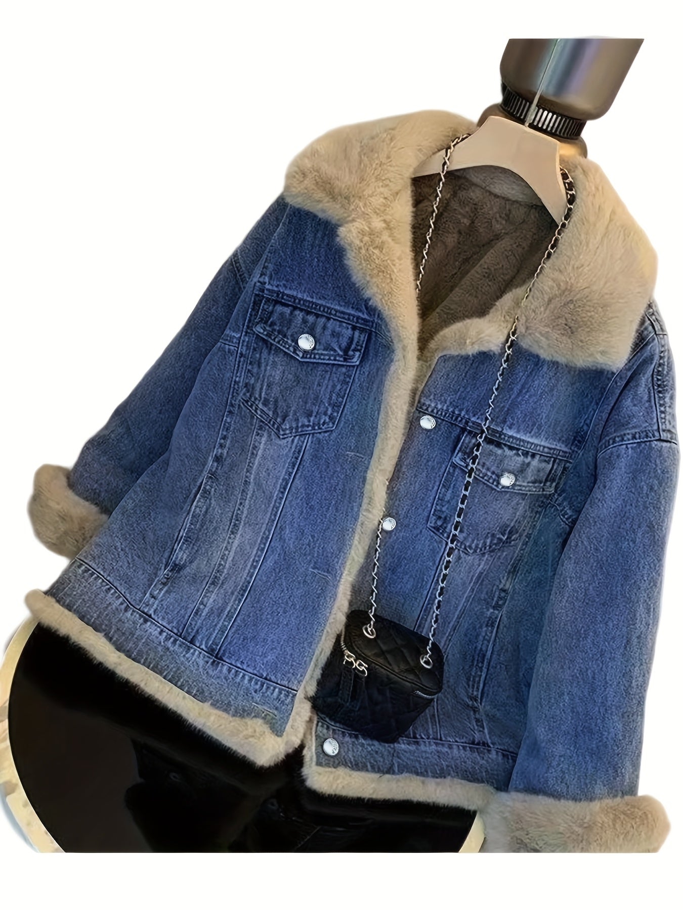 2025 Autumn And Winter Women'S Jacket Retro Plush Denim Jacket Casual Loose Thickened Casual Parka