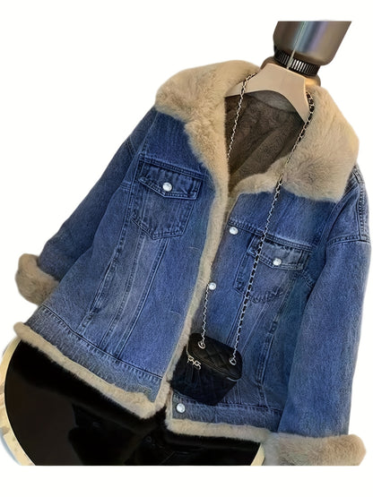 2025 Autumn And Winter Women'S Jacket Retro Plush Denim Jacket Casual Loose Thickened Casual Parka