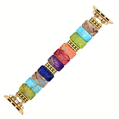 Colorful Natural Stone Bracelet Beaded-Bands Compatibe With Apple Watch Series 9 8 7 6 5 4 3 2 1, Feminine Cute Handmade Elastic Stretch Beaded Strap For IWatch Bands 38mm 40mm 41mm 42mm 44mm 45mm 49mm For Apple Watch Bands F