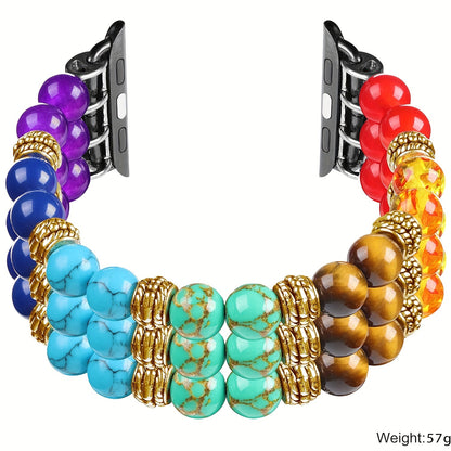 7 Natural Stone Chakras Apple Watch Bands for Women, 7 Chakra Healing Beaded Band with Stainless Steel Adapter, Compatible with iWatch Series SE 6 5 4 3 2 1 (38mm, 40mm, 42mm, 44mm)