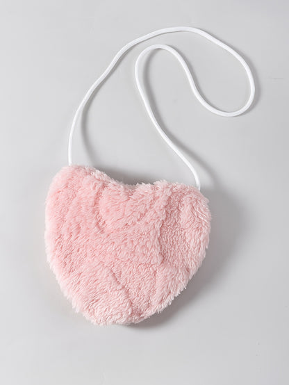 Girls' Pink Plush Hooded Jacket with Heart Appliqué & Plush - Winter Coat, Full-Zip Closure, Machine Washable H-Line Parka for & (No-Fill Warm Outerwear)