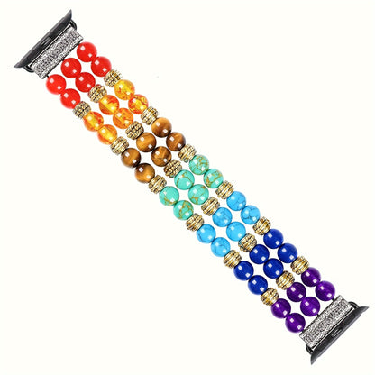 Natural Stone 7 Chakras For Apple Watch Bands For Women 7 Chakra Healing Bracelet Beaded Band Compatible With For IWatch Series SE 6 5 4 3 2 1 38mm 40mm 42mm 44mm With Stainless Steel Adapter
