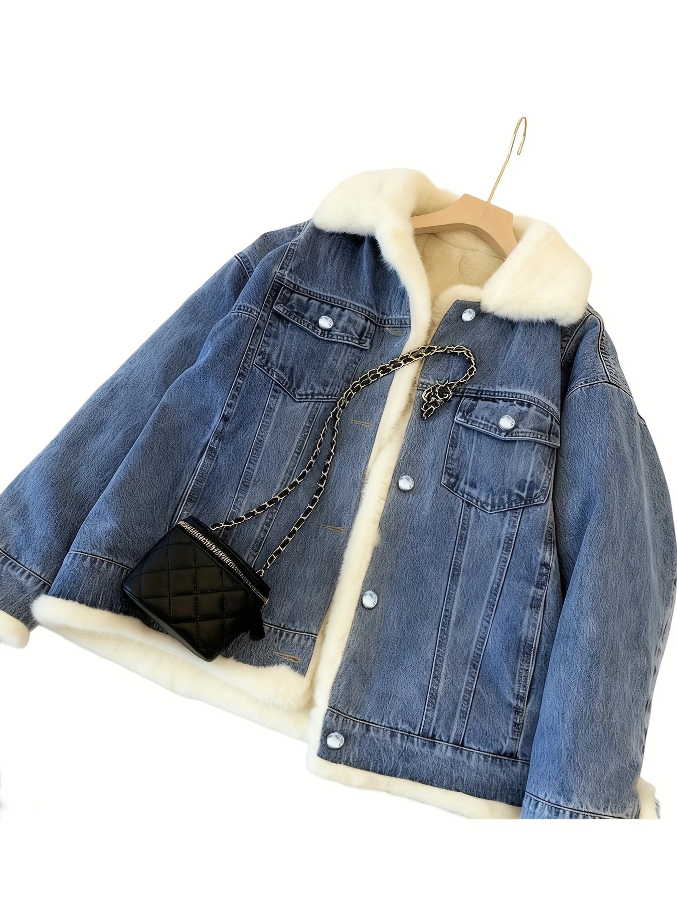 2025 Autumn And Winter Women'S Jacket Retro Plush Denim Jacket Casual Loose Thickened Casual Parka