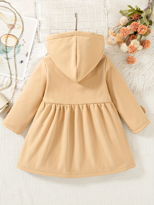 Xuanyusi Girls' Casual Fashion Solid Color Double-Breasted Long Sleeve Hooded Jacket, Polar Fleece for Autumn and Winter, Autumn Jacket, Winter Coat, Classic Style, Hooded Design, Soft Material, Durable Construction, Fleeceli