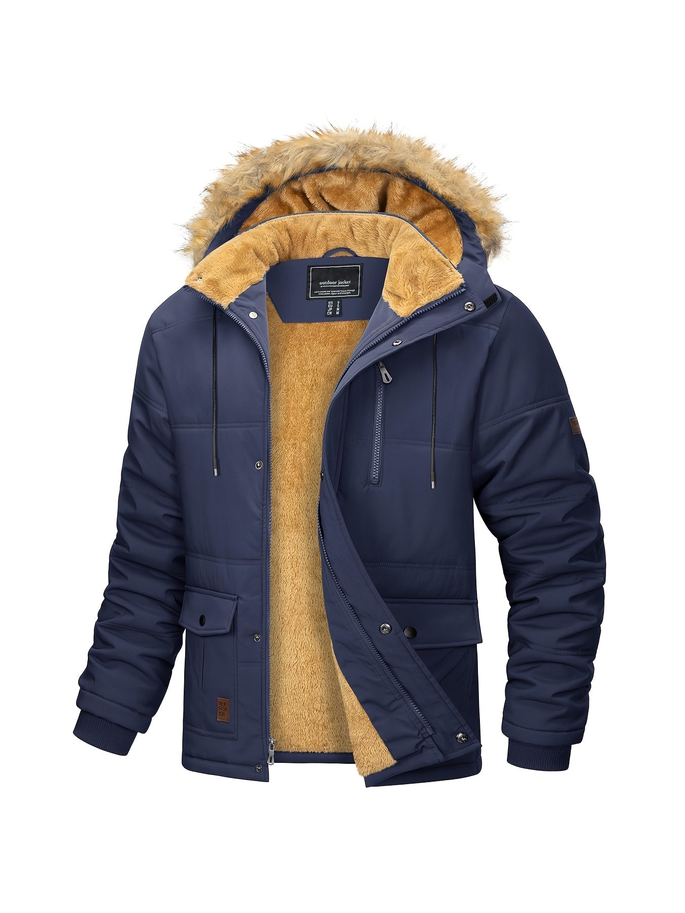 [S-2XL/4COLORS] Men'S Fleece Lined Parka Jacket Hooded Jacket Ribbed-knit Cuffs Warm Winter Coat Premium Level Shell Thicken Fur Jackets Windproof Coats Drawstring Convenient For Daily Life Or Outdoor Activities