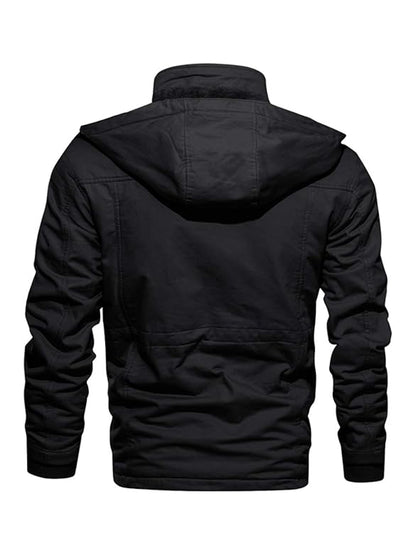 Men's Winter Windproof Full-Zip Jacket with & Detachable Hood - Heavy-Duty Multi-Pocket Parka Coat Suitable for Outdoor,, - Machine Washable Warm Jacket