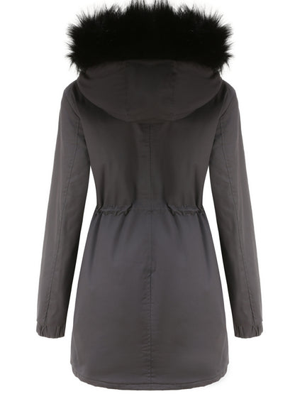 Cozy Fuzzy Trim Parka Hoodie Coat - Thermal Insulation, Long Sleeve, Drawstring Waist, Casual Chic, Fall & Winter Essential, Women's Clothing