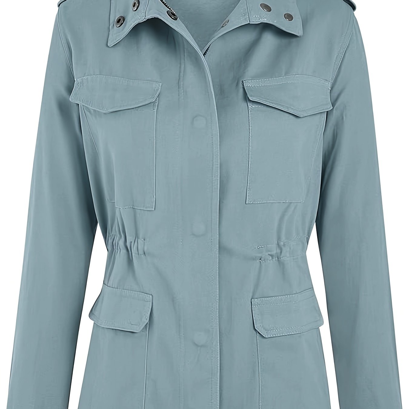 Womens Military Anorak Jacket - Zip Up Snap Button Parka Safari Utility Coat Outwear with Pockets - Durable Water-Resistant Fabric - For Outdoor Activities & Casual Wear - Perfect Gift for Adventurers & Fashionistas