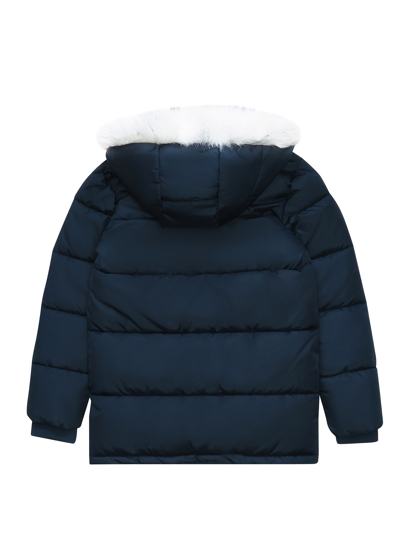 Thick Padded Girls Teens Furry Hooded Windproof Parka Coat with Pockets, Zipper Long Sleeve Winter Jacket