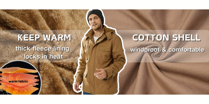 Men's Winter Windproof Full-Zip Jacket with & Detachable Hood - Heavy-Duty Multi-Pocket Parka Coat Suitable for Outdoor,, - Machine Washable Warm Jacket