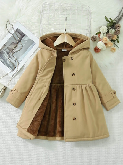 Xuanyusi Girls' Casual Fashion Solid Color Double-Breasted Long Sleeve Hooded Jacket, Polar Fleece for Autumn and Winter, Autumn Jacket, Winter Coat, Classic Style, Hooded Design, Soft Material, Durable Construction, Fleeceli