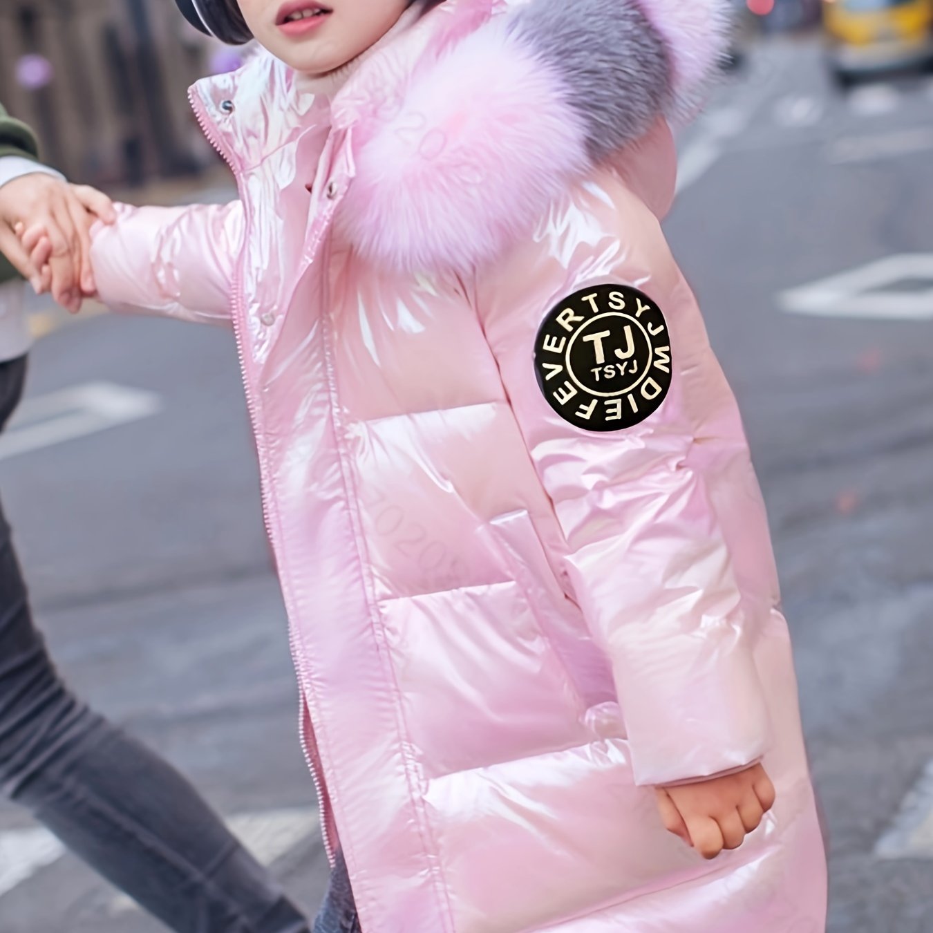 Youngsters' Cozy Pink & Purple Winter Jacket - Windproof, Warm with Detachable Faux Fur Hood, Zip-Up Long Parka for Boys & Girls - Perfect Winter Gift