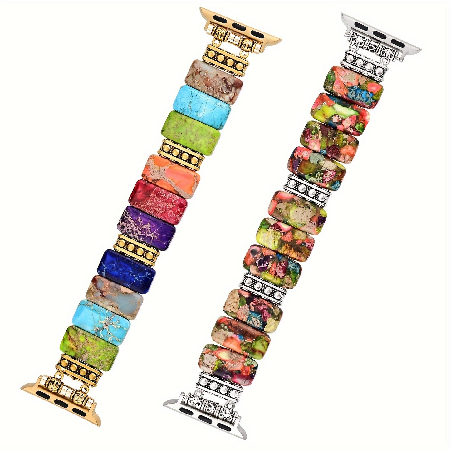 Colorful Natural Stone Bracelet Beaded-Bands Compatibe With Apple Watch Series 9 8 7 6 5 4 3 2 1, Feminine Cute Handmade Elastic Stretch Beaded Strap For IWatch Bands 38mm 40mm 41mm 42mm 44mm 45mm 49mm For Apple Watch Bands F