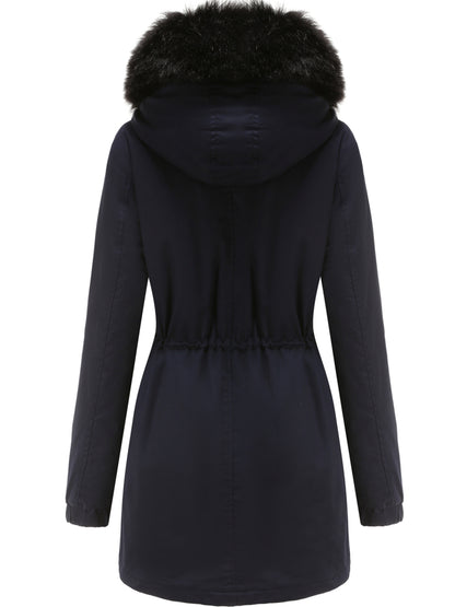 Cozy Fuzzy Trim Parka Hoodie Coat - Thermal Insulation, Long Sleeve, Drawstring Waist, Casual Chic, Fall & Winter Essential, Women's Clothing