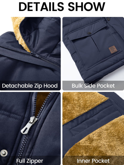 [S-2XL/4COLORS] Men'S Fleece Lined Parka Jacket Hooded Jacket Ribbed-knit Cuffs Warm Winter Coat Premium Level Shell Thicken Fur Jackets Windproof Coats Drawstring Convenient For Daily Life Or Outdoor Activities
